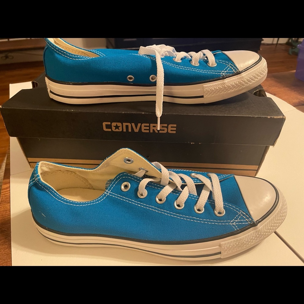 Converse Blue Canvas Low Top Sneakers with White Accents - Picture 3 of 6